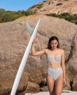 Tropics Stripe High Waist Cheeky Coverage Bikini Bottoms